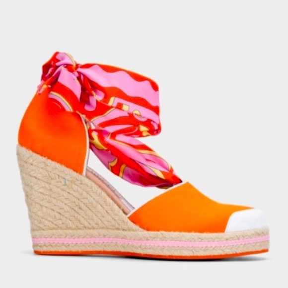 EMILIO PUCCI LONDON TIKI PRINT TWILL ESPADRILLES W/REMOVABLE SCARF IN CORAL - Picture 6 of 14